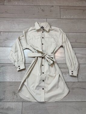Banana Republic Cream Shirt Dress XS Belted Long Sleeve Button Front